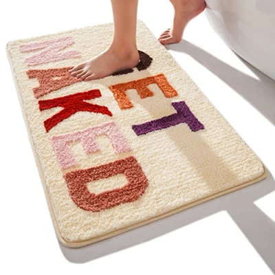 Image of QJHOMO Beige Bathroom Rug Colourful Bath Mat Non Slip Washable Fun Soft Microfibre Shower Absorbent 50 x 80 cm