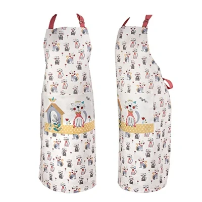 Image of SPOTTED DOG GIFT COMPANY Cat Apron for Women Men with Pocket, Adjustable Kitchen Cooking Baking, Cute Cats and House Themed Gifts Lovers Chef Baker, 100% Cotton 95cmx70cm