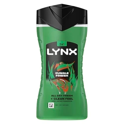 Image of Lynx Jungle Fresh 3 in 1 Body Wash Hair, Face and Cleanser shower gel with a palm leaf &amp; amber scent for men 6x 225 ml