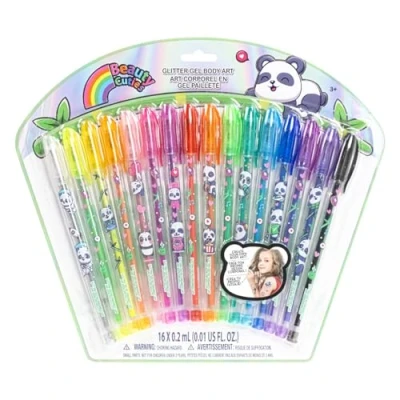 Image of Townley Girl Panda 16 Piece Glitter Pen Body Art Set, Themed, Glittery and Bright Colors, Ages 3