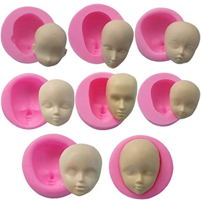 Image of WonDerfulC 8pcs Silicone Human Head Mould Fondant Face Moulds Model Doll Mold Making Cake Clay Resin Candle Soap Molds