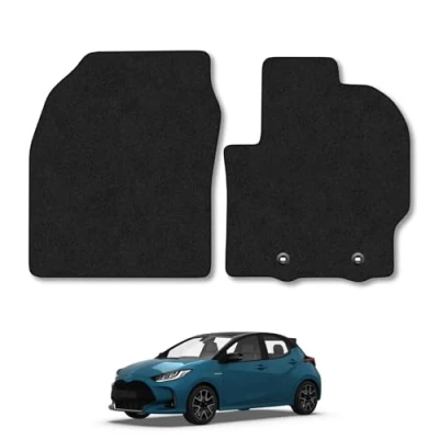 Image of Car Mats Compatible with Toyota Yaris Hybrid (2020 ) Tailored Fit Black Carpet Floor Set Accessory Custom 4 Pieces Anti Slip Backing &amp; Binding Trim Edge
