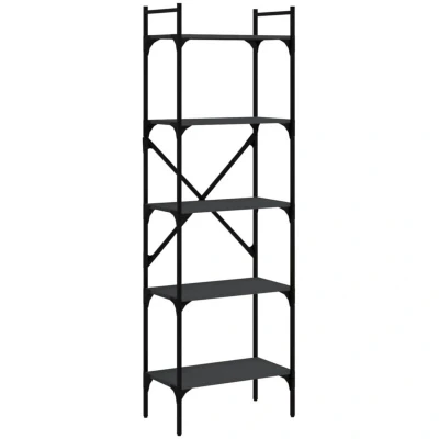 Image of vidaXL Bookcase 5 Tier Black 56x31.5x174 cm Engineered Wood