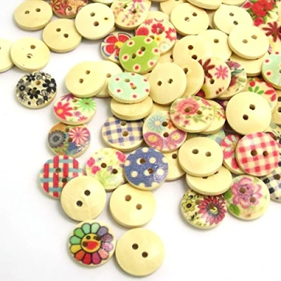 Image of NAMVO 200pcs Multicolored Two Hole Wooden Buttons Sewing Craft Scrapbooking