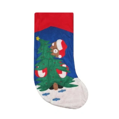Image of Komonee Christmas Tree Santa Bear Traditional Xmas Red Felt Stocking Sack (Pack of 1)