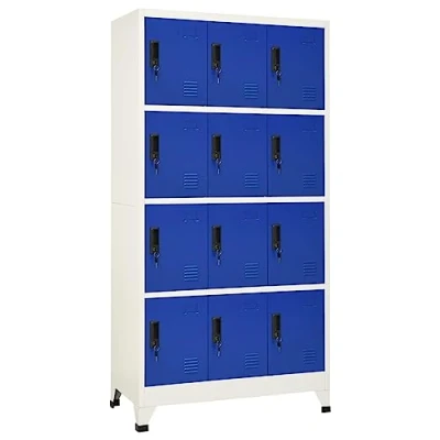 Image of vidaXL Locker Cabinet in Grey and Blue Modern Steel Storage Solution with Lockable Doors Air Vents for Schools Offices