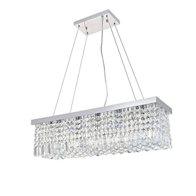 Image of A1A9 Modern Crystal Chandelier Lights, Luxury Clear K9 Droplet Elegant Ceiling Lights Fixture Rectangular Chrome Hanging LED Pendant Lighting for Dining Room Livingroom Foyer Lounge Kitchen