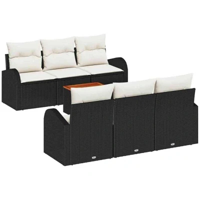 Image of vidaXL 7 Piece Garden Sofa Set with Cushions in Black Poly Rattan Acacia