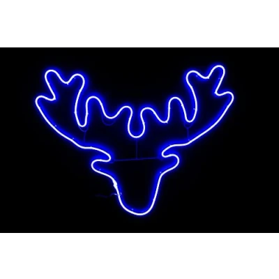 Image of SHATCHI Stag Head Neon Effect Rope Light Silhouette Double Side 90 Blue LEDs Christmas Outdoor Home Wall Garden Holiday Festive Decorations