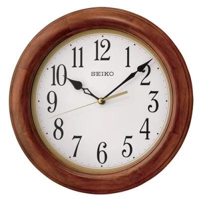 Image of Seiko 12&quot; Round Wood Classic Wall Clock, Brown
