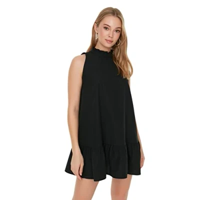 Image of Trendyol Women&#039;s Petite Mini A line Regular fit Woven Dress, Black, 10