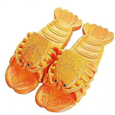 Image of Asifn Lobster Slippers Summer Funny Animal Flip Flops Kids Cute Beach Shoes Women Soft Creative Shower Sandals Men Casual Waterproof Slides（Orange,4/4.5 UK