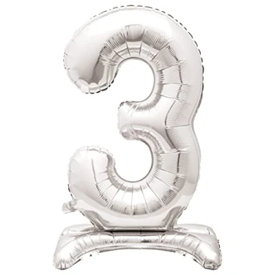 Image of Majestic Silver 3 Shaped Foil Balloon (76cm) Elegant &amp; Standalone Party Decor Perfect for Milestone Celebrations 1 Pc