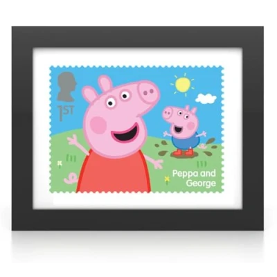 Image of Official Peppa Pig Framed Stamp Print and George by Royal Mail. Ready to Hang Gift.