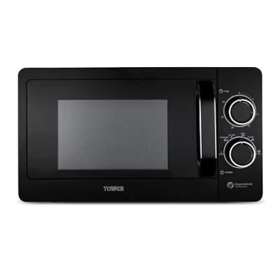 Image of Tower T24042BLK Manual Microwave with Sleek Mirror Door, 800W, 20L, Black &amp; Chrome