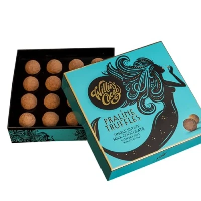 Image of Willie&#039;s Cacao Milk Chocolate Truffle Gift Box 16 Praline Truffles with Cornish sea salt 110g Single Artisan 100% Natural