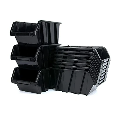 Image of Set of 33 Stacking Boxes for Small Parts, Plastic, Black, 155 mm x 100 70 (W L H)