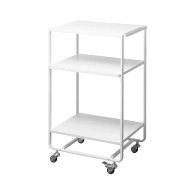 Image of YAMAZAKI Home 3 Tier Storage Utility Kitchen/Bathroom Steel Rolling Carts, Synthetic Rubber, White, One Size