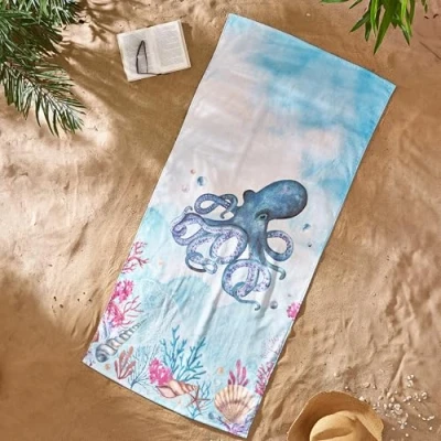 Image of Catherine Lansfield Octopus76x160cm Cotton Beach Towel Blue