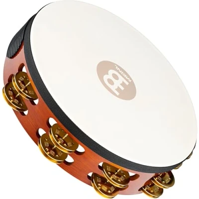 Image of Meinl Percussion Traditional Headed Tambourine With Goat Skin Head 10 inch Diameter Siam Oak / Brass, Antique Brown Natural (TAH2B AB)