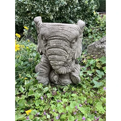 Image of STONE GARDEN ELEPHANT PLANTER X2 PLANT POT FLOWER HAND CAST ORNAMENT