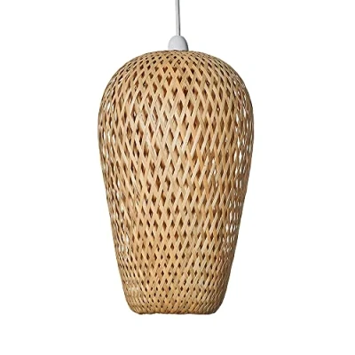 Image of MiniSun Modern Easy Fit Natural Bamboo Lattice Design Oblong Ceiling Pendant Light Shade Complete with a 10w LED GLS Bulb [3000K Warm White]