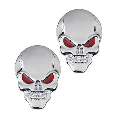 Image of Metal Skull Car Sticker, 2 Pcs of 3D Zinc Alloy Sticker Emblem Badge Styling Stickers Accessories for Motorcycle