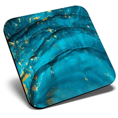 Image of Great Single Coaster Square Blue Teal Turquoise Ink Art Glossy Quality Coasters Tabletop Protection for Any Table Type #2094