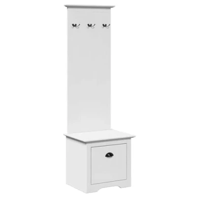 Image of vidaXL Hallway Cabinet with Hooks White Pinewood Storage for Entryway/Living Room, Modern Style 50x40x157 cm