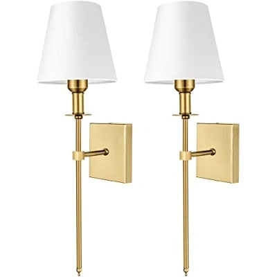 Image of DCOC Wall Sconce Battery Powered Set Of 2, Operated Light With Remote Control Dimmable，battery Lamp For Farmhouse, TV Wall, Fireplace Decor (Color : Gold)