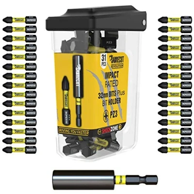 Image of 31 x SabreCut SCRPZ33231B 32mm PZ3 and 60mm Impact Bit Holder Magnetic Screwdriver Driver Bits Set Single Ended Pozi Pozidriv Compatible with Dewalt Milwaukee Bosch Makita Others