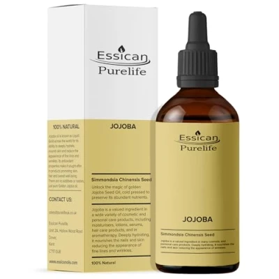 Image of Essican Purelife Premium Jojoba Oil 100ml Carrier For Hair Growth, Nails, Face Moisturiser and Skin Care Promotes Vibrant, Healthy Radiant Look in Glass Amber Bottle