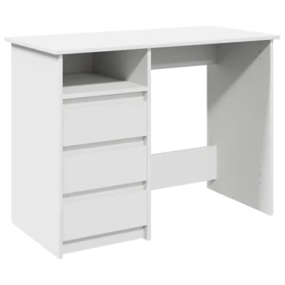 Image of vidaXL White Desk Writing/Office Table with Ample Storage, Engineered Wood, 102x50x75 cm for Home/Study