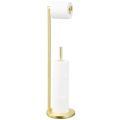 Image of Toilet Paper Holder Stand,Toilet Free Standing,Toilet Roll for 4 Rolls,Gold Bathroom with Storage