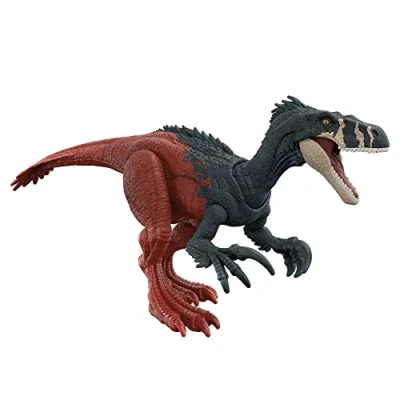 Image of Mattel Jurassic World Dominion Roar Strikers Megaraptor Dinosaur Action Figure with Attack Motion and Sound, Toy Gift Physical Digital Play, HGP79