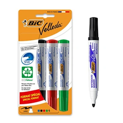 Image of Bic TS 140038 Velleda 1701 Dry Wipe Bullet Tip Whiteboard Marker Pen, Pack of 4