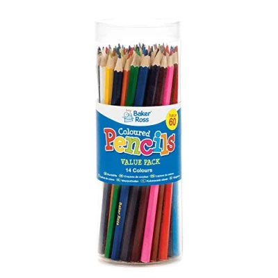 Image of Baker Ross AV258 Value Pack of Kids, Suitable for Classroom Stationery Kits, Adults Colouring Pencils and Arts Crafts Supplies, Assorted, (Pack 60)