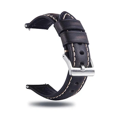 Image of Berfine 18mm Quick Release Retro Leather Watch Band,Vintage Pull up Strap, Black