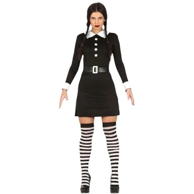 Image of FIESTAS GUIRCA Thursday Goth Family Girl Short Black Dress Fancy Costume Adult Woman Size S 8 10