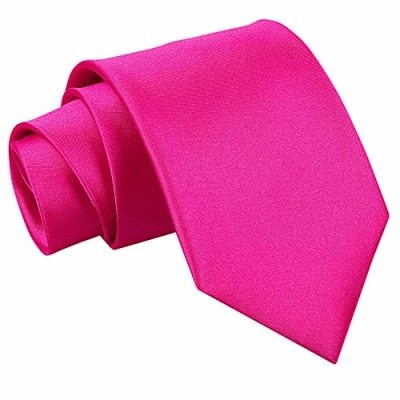 Image of DQT Plain Glossy Satin Polyester Wedding Classic Neck Tie for Men in Hot Pink