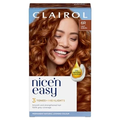 Image of Clairol Nice&#039;n Easy Crème, Natural Looking Oil Infused Permanent Hair Dye, 6R Light Auburn, Packaging May Vary