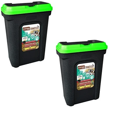 Image of 2 XPET FOOD STORAGE CONTAINER BLACK. HOLDS 15.5KG. GREEN LID. RUBBER SEAL.