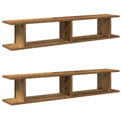 Image of vidaXL Wall Shelves Floating Storage Shelf 2 pcs Old Wood Engineered 105 x 18 20 cm