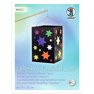 Image of Ursus Craft Set Stars, Blank as Well lid and Base Made of Black Photo Cardboard 300 g/m Sheets tracing Paper in 10 Colours, Finished Lantern Approx. 14 x 20 cm, 30 23 0.2 cm