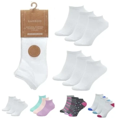 Image of OnlyBee 6 Pairs of Ladies BAMBOO Trainer Ankle Socks (Plain White)