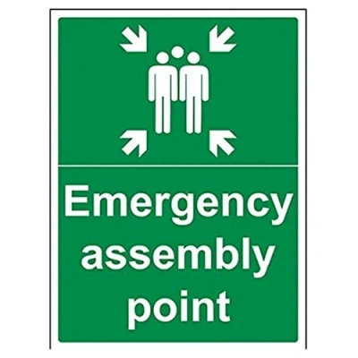 Image of V Safety 17016BC R Emergency Assembly Point Sign Portrait 300mm x 400mm 1mm Rigid Plastic, Green