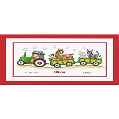 Image of Vervaco Birth Record Tractor Counted Cross Stitch Kit, Multi Colour