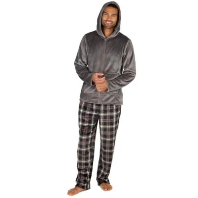 Image of INSIGNIA Mens Pyjamas Super Soft Fleece Loungewear Zip Front (L, Charcoal)