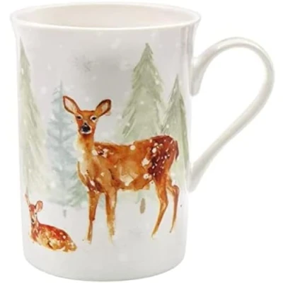 Image of The Leonardo Collection LP52748 Christmas Mug with Deer Picture, Forest Family Design, Fine China, Boxed