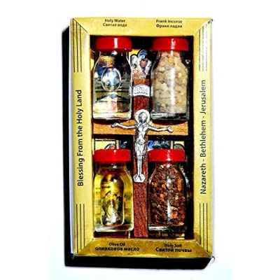 Image of Home Blessing Kit Bottles &amp; Cross From Holy Land Jerusalem